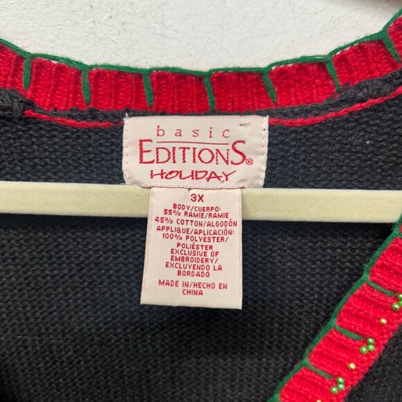 Basic Editions Holiday Sweater Vest 3X Christmas Tree Embroidered Black & Red - Picture 3 of 11